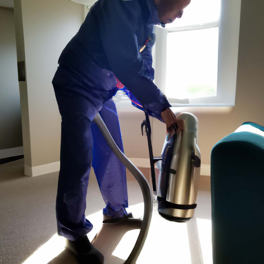 Canadian cleaning technician using a HEPA vacuum with low-odor supplies in a Toronto condo